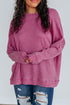 Waffle Knit Drop Shoulder Wide Crewneck Banded Hem Loose Fit Top